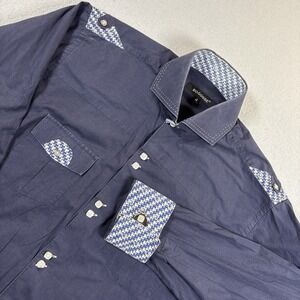 Bogosse Men Button Up Shirt 4 Large Blue Accents Long Sleeve Cotton Limited Cuff
